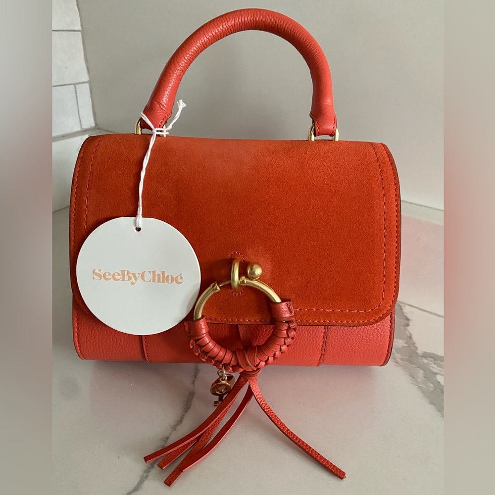 🆕 SEE BY CHLOE JOAN MINI CROSSBODY BAG FLAP TOP HANDLE GIPSY ORANGE LEATHER - Picture 8 of 16